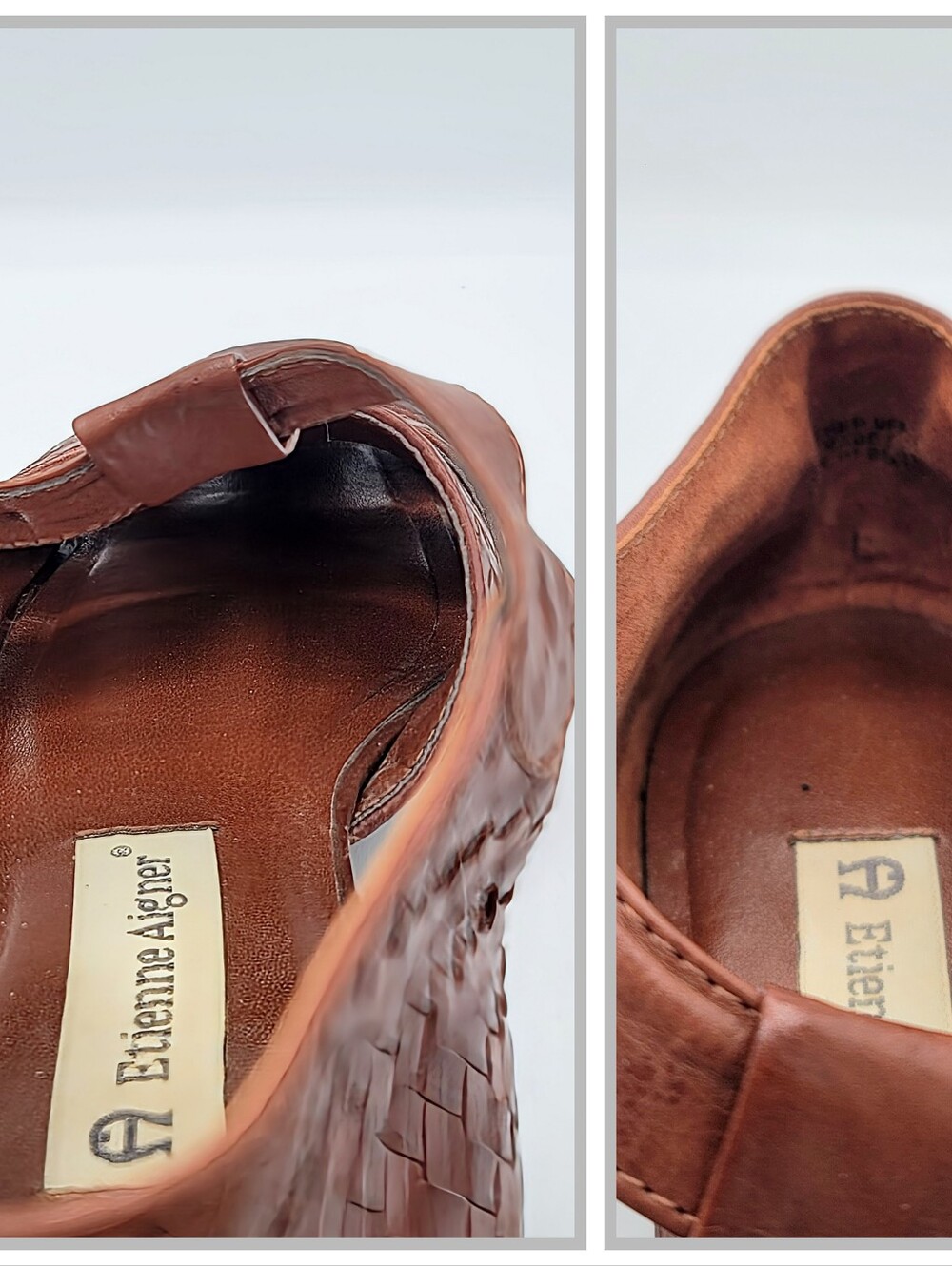 Etienne Aigner Toba Woven Leather T Strap Peep Toe Shoes Womens 9.5 M Brazil 80s - Picture 9 of 16